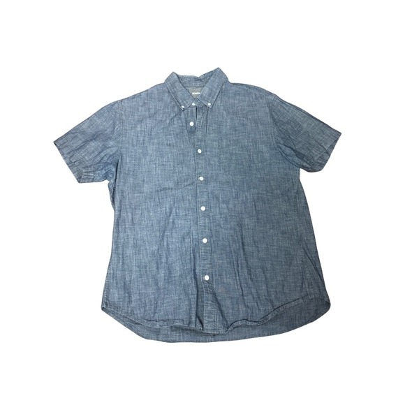 Bonobos Mens Blue Chambray Slim Fit Button Down Short Sleeve Shirt Size L - Picture 1 of 4